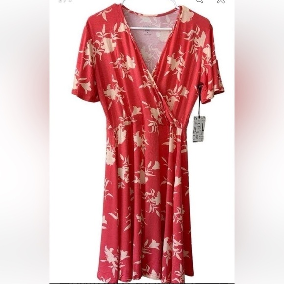 NWT 41 Hawthorn Rose of Sharon Flutter Sleeve Faux Wrap Dress in Coral Size M - Picture 2 of 13